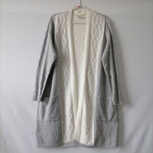 Cato Est. 1946 Gray White Cable Knit Open Duster Cardigan Sweater Size 14/16